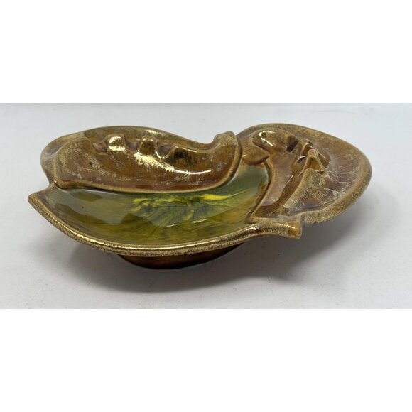 Vtg CALIFORNIA ORIGINALS LEAF ASHTRAY #55 Golden Avocado Ceramic Art Pottery MCM - Picture 3 of 11